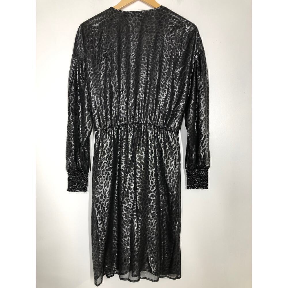 PINKO Cachaca 2 Faux Wrap Dress Leopard Print Long Sleeve Mini Silver Size 10 - Picture 9 of 13